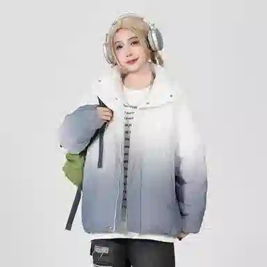 鸭鸭 美式幻影渐变新年战袍加厚保暖鸭绒休闲宽松立领短款无帽暗黑外套羽绒服 男女同款