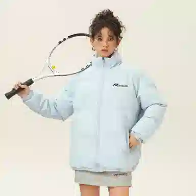 鸭鸭 舒适纯色拉链开合落肩长袖短款羽绒服 男女同款