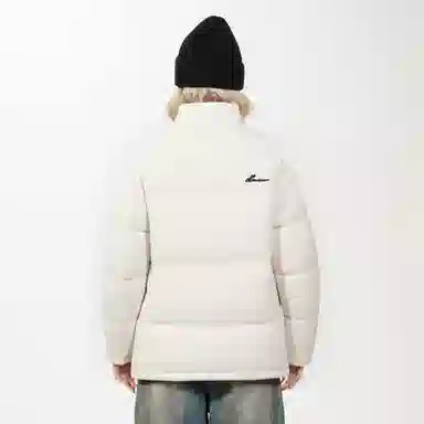 鸭鸭 美式字母基础款简约撞色拼接创意设计高级氛围感潮流户外撞色防风防寒休闲宽松百搭通勤无性别主义保暖立领面包羽绒服 男女同款