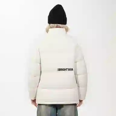 鸭鸭 美式高街复古条纹字母图案印花简约解构设计基础款休闲宽松舒适柔软潮流户外撞色保暖防寒防风运动通勤立领面包羽绒服 男女同款