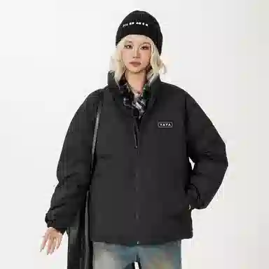 鸭鸭 经典暖冬系列 简约字母厚板设计感青少年基础款立领拉链纯色套头日常休闲旅游学生党好物 防寒保暖显瘦百搭羽绒服 男女同款