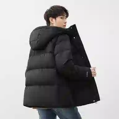 鸭鸭 纯色短款宽松加厚保暖防寒简约基础款舒适连帽面包服长袖羽绒服 男女同款