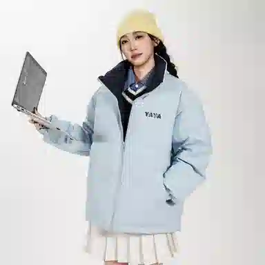 鸭鸭 学院风创意字母机械眼印花简约时尚设计运动休闲美式潮流户外通勤防风防寒蓬松舒适百搭保暖立领面包羽绒服 男女同款