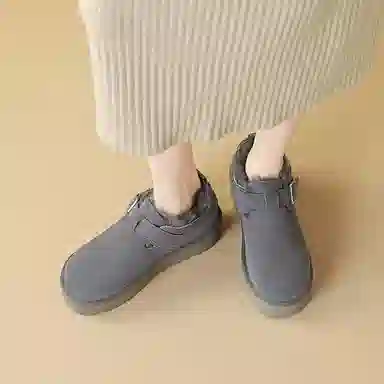 牛反绒 简约时尚加绒厚底圆头纯色保暖 及踝 雪地靴 女款