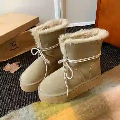 保暖耐磨增高 时尚甜美休闲学院风厚底柔软两穿 短筒 雪地靴 女款