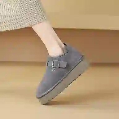 牛反绒 简约时尚加绒厚底圆头纯色保暖 及踝 雪地靴 女款