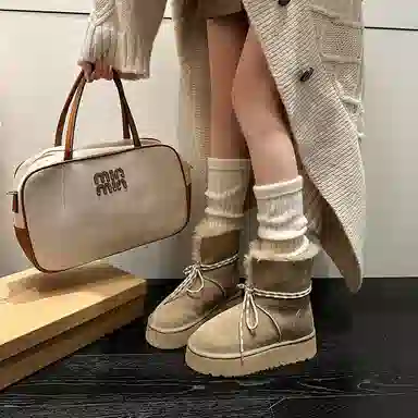 保暖耐磨增高 时尚甜美休闲学院风厚底柔软两穿 短筒 雪地靴 女款