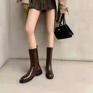 牛皮 复古百搭西部牛仔风骑士 短靴 女款