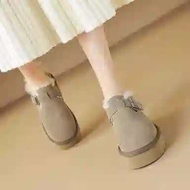 牛反绒 简约时尚加绒厚底圆头纯色保暖 及踝 雪地靴 女款