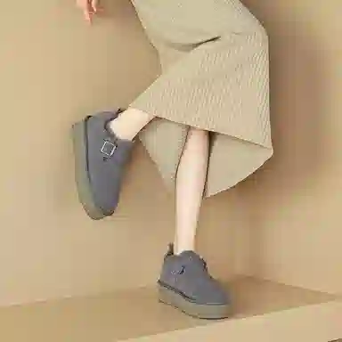 牛反绒 简约时尚加绒厚底圆头纯色保暖 及踝 雪地靴 女款