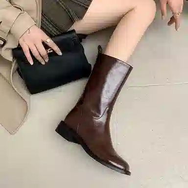 牛皮 复古百搭西部牛仔风骑士 短靴 女款