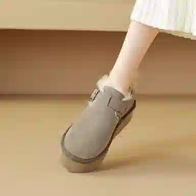 牛反绒 简约时尚加绒厚底圆头纯色保暖 及踝 雪地靴 女款