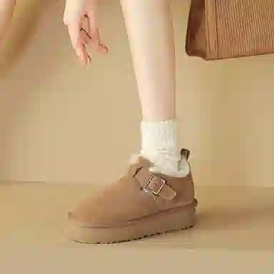 牛反绒 简约时尚加绒厚底圆头纯色保暖 及踝 雪地靴 女款