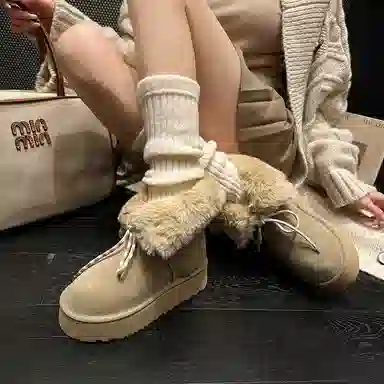 保暖耐磨增高 时尚甜美休闲学院风厚底柔软两穿 短筒 雪地靴 女款