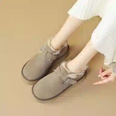 牛反绒 简约时尚加绒厚底圆头纯色保暖 及踝 雪地靴 女款