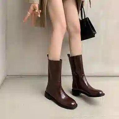 牛皮 复古百搭西部牛仔风骑士 短靴 女款