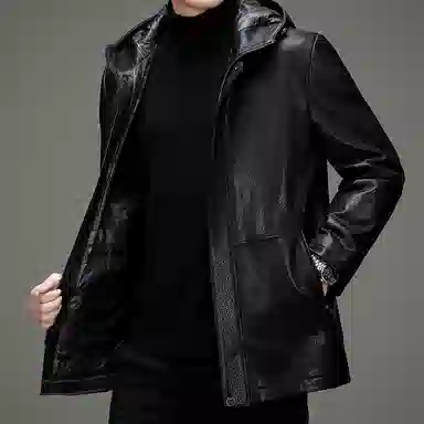 Pierre Cardin Hooded Leather Coat Black