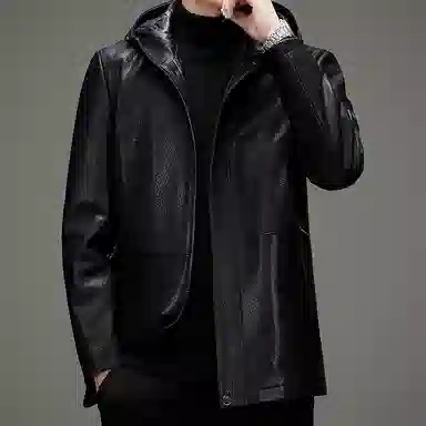 Pierre Cardin Hooded Leather Coat Black