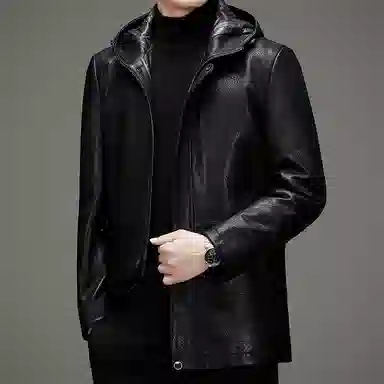 Pierre Cardin Hooded Leather Coat Black