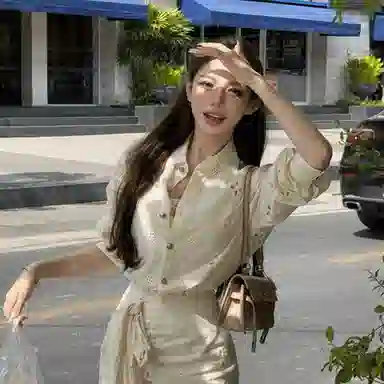 木清清 法式长袖衬衫气质高腰收腰绑带半身裙裙装套装 女款