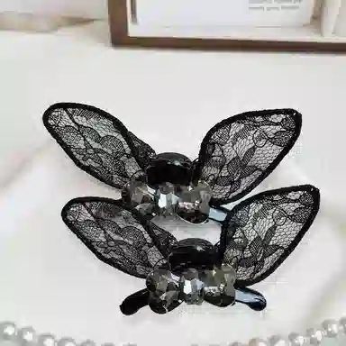 蒙妮 黑色精灵蝴蝶抓夹 布艺 发夹 女款