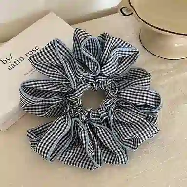 蒙妮 韩系时尚格纹超大号大肠圈 布艺 发圈 女款