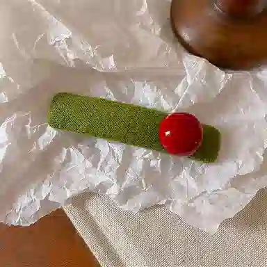 蒙妮 复古红珠撞色高端 布艺/合金 发夹 女款