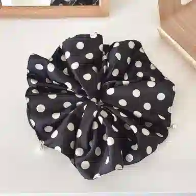 蒙妮 高级感气质缎面波点珍珠大号大肠圈 布艺 发圈 女款