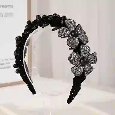 蒙妮 轻奢水钻花朵 丝绒 发箍 女款