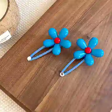 蒙妮 甜美蓝色小花鸭嘴夹 合金 发夹 女款