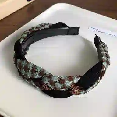 蒙妮 高颅顶千鸟格麻花带宽边头箍 亚克力/布艺 发箍 女款