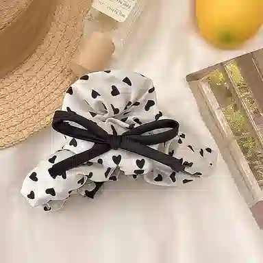 蒙妮 法式气质蝴蝶结爱心波点#好运 布艺 发夹 女款