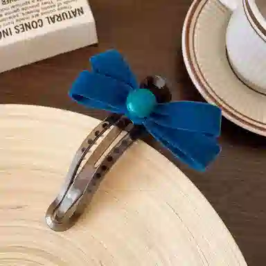 蒙妮 秋冬季复古蝴蝶结头发一字夹 亚克力/丝绒 发夹 女款