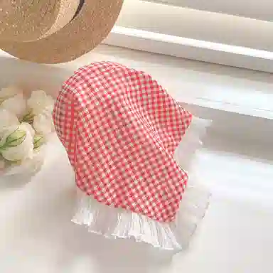 蒙妮 田园风蕾丝格子三角巾 布艺 发箍 女款