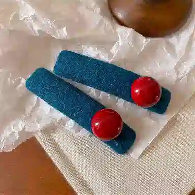 蒙妮 复古红珠撞色高端 布艺/合金 发夹 女款