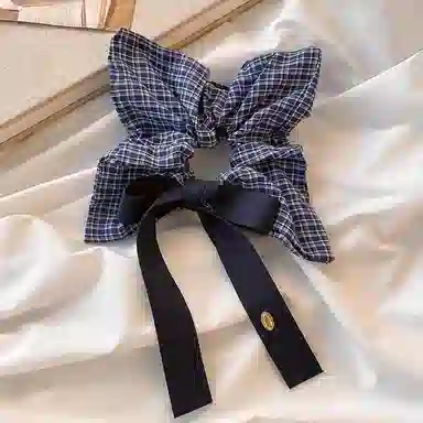 蒙妮 韩系格子蝴蝶结飘带超大号#好运 布艺 发圈/头绳 女款