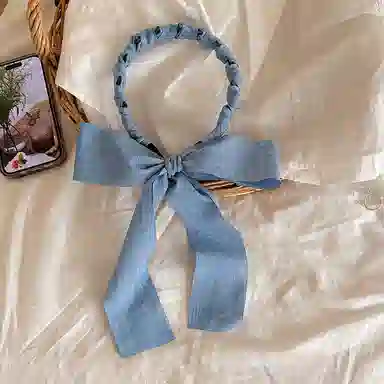 蒙妮 复古牛仔蓝飘带编发头箍 布艺 发箍 女款