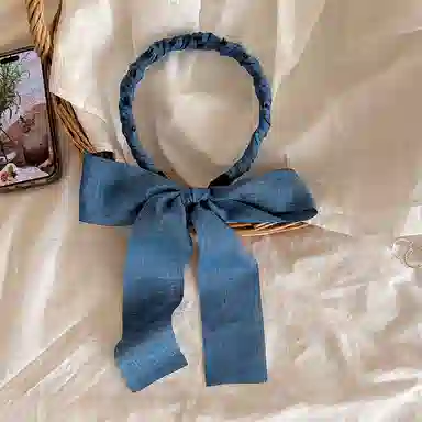 蒙妮 复古牛仔蓝飘带编发头箍 布艺 发箍 女款