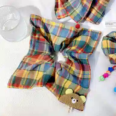 蒙妮 彩色格子方巾大肠 布艺 头绳 男女同款情侣款