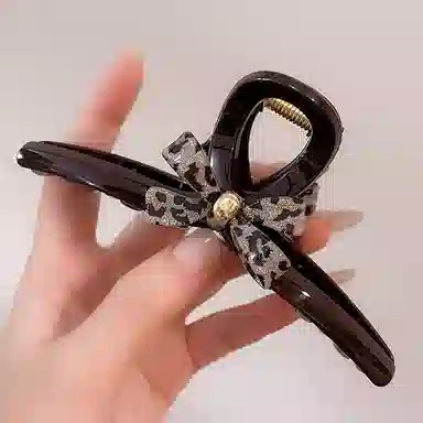 蒙妮 复古豹纹蝴蝶结 亚克力 发夹 女款