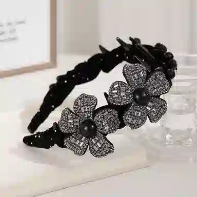 蒙妮 轻奢水钻花朵 丝绒 发箍 女款