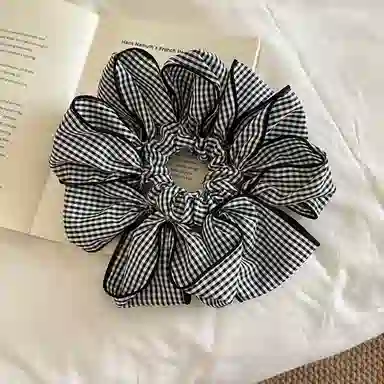 蒙妮 韩系时尚格纹超大号大肠圈 布艺 发圈 女款