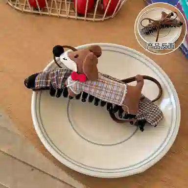 蒙妮 韩系可爱小狗蝴蝶结香蕉夹竖夹 亚克力/布艺 发夹 女款