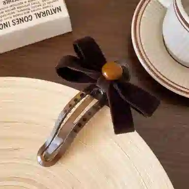 蒙妮 秋冬季复古蝴蝶结头发一字夹 亚克力/丝绒 发夹 女款