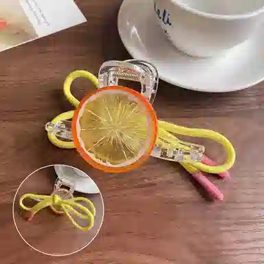 蒙妮 清新夏日柠檬蝴蝶结大号抓夹 亚克力 发夹 女款