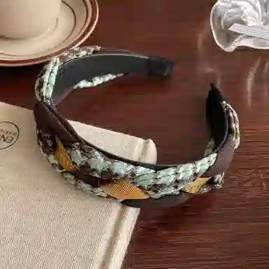 蒙妮 高颅顶千鸟格麻花带宽边头箍 亚克力/布艺 发箍 女款