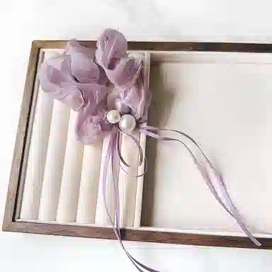 蒙妮 森系蝴蝶结飘带珍珠发绳氛围感#好运 布艺 发圈 女款