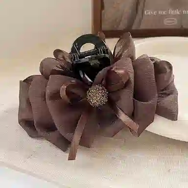 蒙妮 轻奢网纱水钻蝴蝶结抓夹 亚克力/布艺 发夹 女款