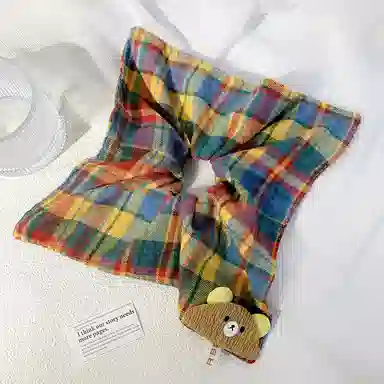 蒙妮 彩色格子方巾大肠 布艺 头绳 男女同款情侣款