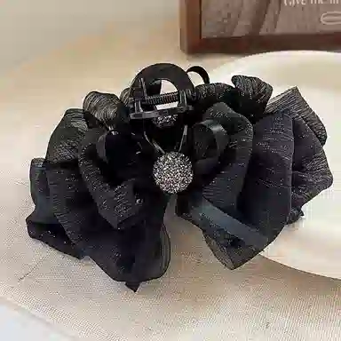 蒙妮 轻奢网纱水钻蝴蝶结抓夹 亚克力/布艺 发夹 女款